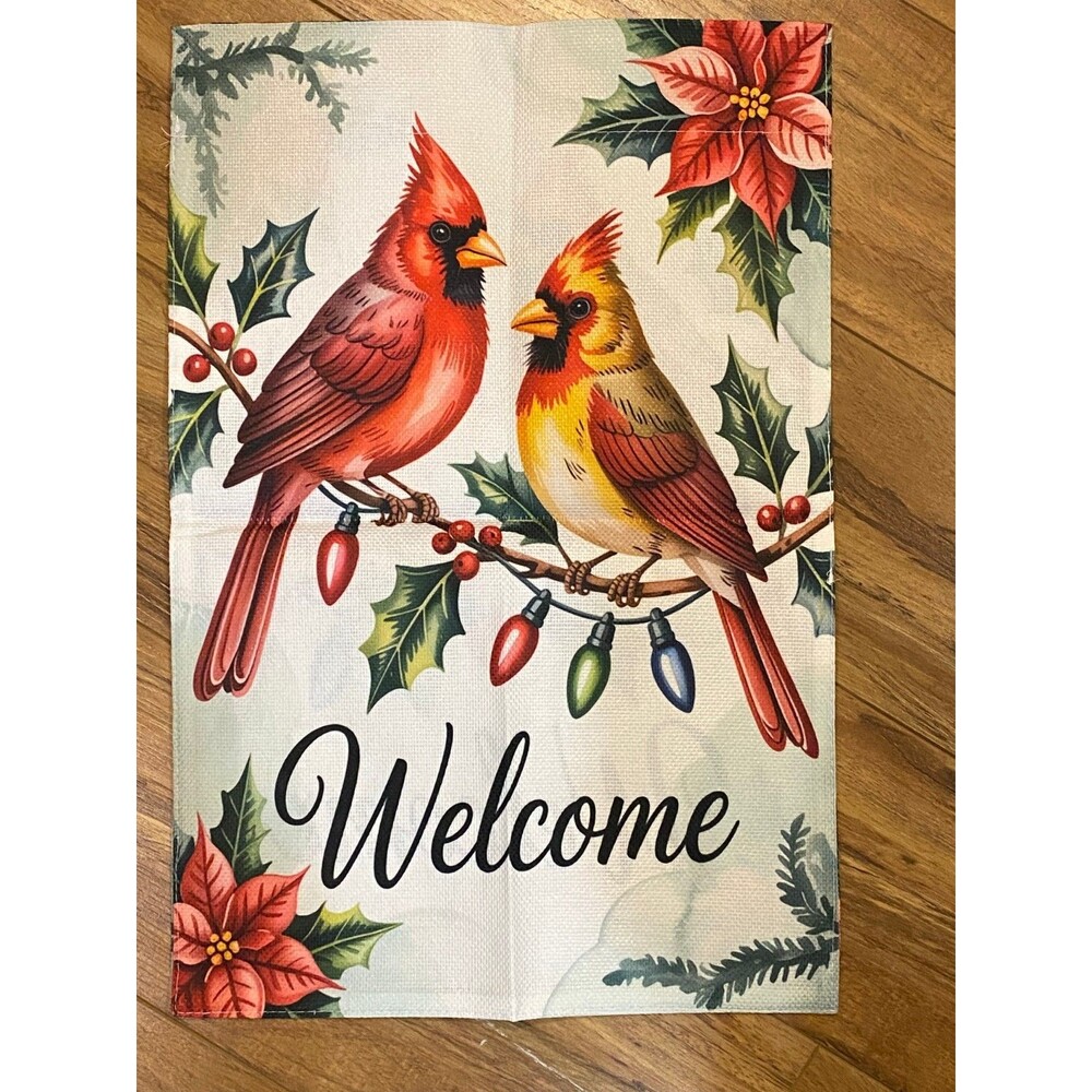 Garden Flag 12x18in Double-sided Burlap Cardinals Welcome
